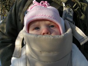 Scarlett in her baby carrier