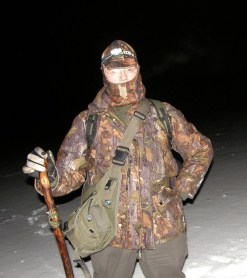 BWM in heroic 'Polar Explorer' pose.  Note the smart new balaclava.